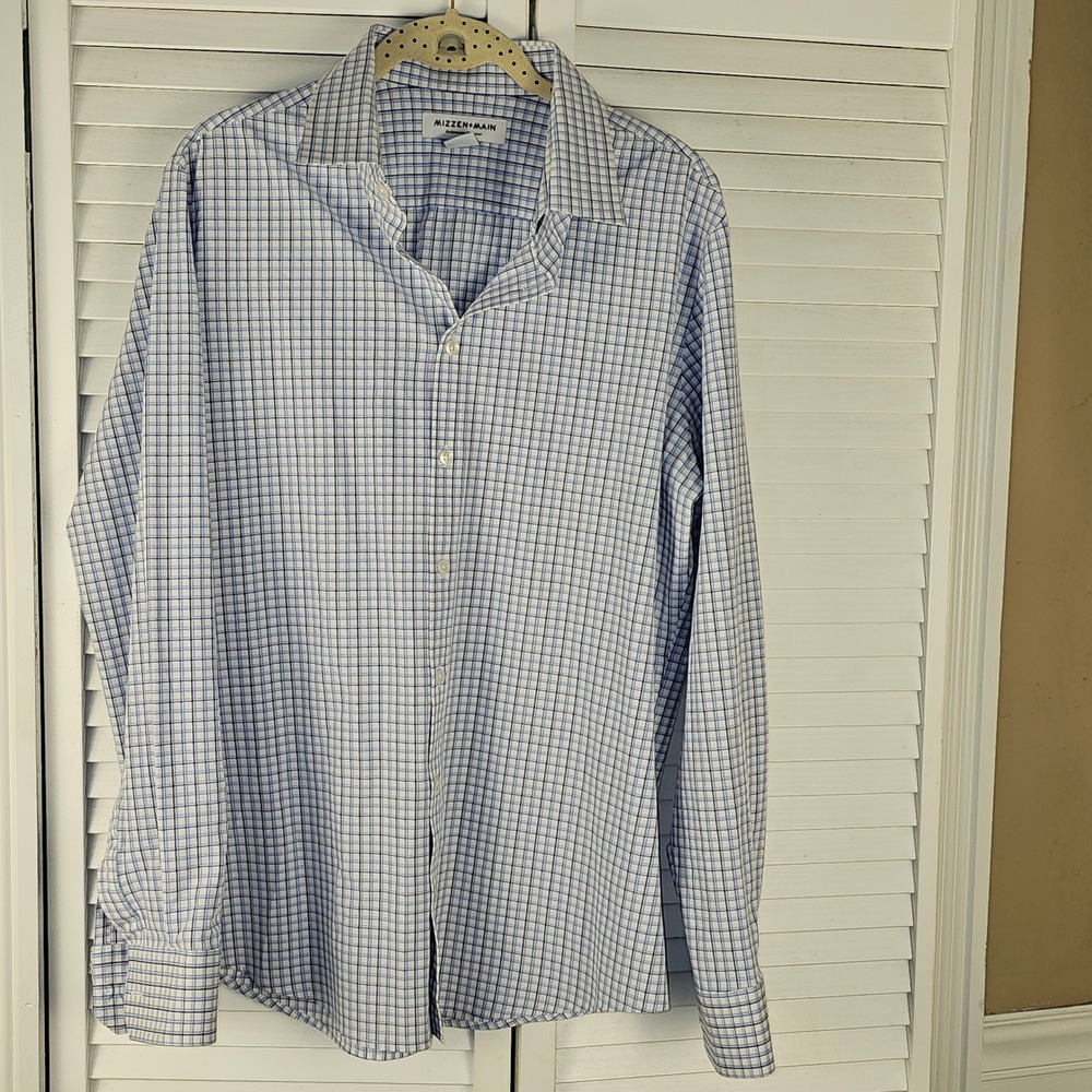 Mizzen + Main Blue White Performance No Tuck Long Sleeve Button Down Shirt L Trm